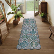 Green Scalloped Moroccan Rug Soft Low-Pile Washable Carpet Indoor Doormat
