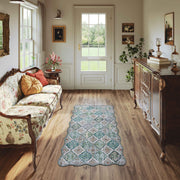 Green Scalloped Moroccan Rug Soft Low-Pile Washable Carpet Indoor Doormat