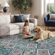 Green Scalloped Moroccan Rug Soft Low-Pile Washable Carpet Indoor Doormat