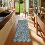 Green Scalloped Moroccan Rug Soft Low-Pile Washable Carpet Indoor Doormat