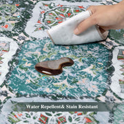 Green Scalloped Moroccan Rug Soft Low-Pile Washable Carpet Indoor Doormat