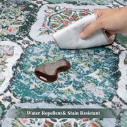 Green Scalloped Moroccan Rug Soft Low-Pile Washable Carpet Indoor Doormat