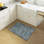 Green Scalloped Moroccan Rug Soft Low-Pile Washable Carpet Indoor Doormat