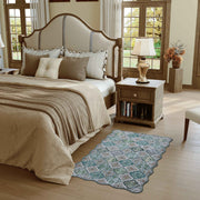 Green Scalloped Moroccan Rug Soft Low-Pile Washable Carpet Indoor Doormat