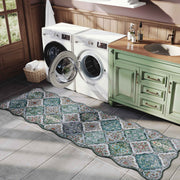 Green Scalloped Moroccan Rug Soft Low-Pile Washable Carpet Indoor Doormat