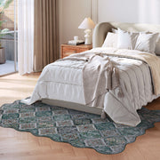 Green Scalloped Moroccan Rug Soft Low-Pile Washable Carpet Indoor Doormat