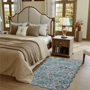 Green Scalloped Moroccan Rug Soft Low-Pile Washable Carpet Indoor Doormat