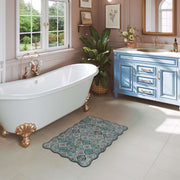 Green Scalloped Moroccan Rug Soft Low-Pile Washable Carpet Indoor Doormat