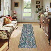 Green Scalloped Moroccan Rug Soft Low-Pile Washable Carpet Indoor Doormat
