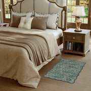 Green Scalloped Moroccan Rug Soft Low-Pile Washable Carpet Indoor Doormat