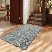 Green Scalloped Moroccan Rug Soft Low-Pile Washable Carpet Indoor Doormat