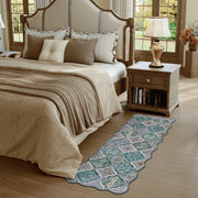 Green Scalloped Moroccan Rug Soft Low-Pile Washable Carpet Indoor Doormat