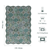 Green Scalloped Moroccan Rug Soft Low-Pile Washable Carpet Indoor Doormat