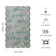 Green Scalloped Moroccan Rug Soft Low-Pile Washable Carpet Indoor Doormat