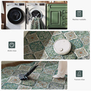 Green Scalloped Moroccan Rug Soft Low-Pile Washable Carpet Indoor Doormat