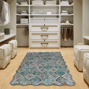 Green Scalloped Moroccan Rug Soft Low-Pile Washable Carpet Indoor Doormat