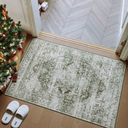 Green Washable Vintage Rug Distressed Retro Non-Slip Soft Carpet for Indoor