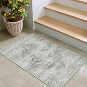 Green Washable Vintage Rug Distressed Retro Non-Slip Soft Carpet for Indoor