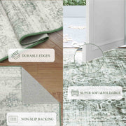 Green Washable Vintage Rug Distressed Retro Non-Slip Soft Carpet for Indoor
