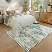 Green Washable Vintage Rug Distressed Retro Non-Slip Soft Carpet for Indoor