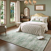 Green Washable Vintage Rug Distressed Retro Non-Slip Soft Carpet for Indoor