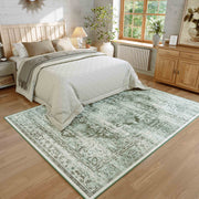Green Washable Vintage Rug Distressed Retro Non-Slip Soft Carpet for Indoor