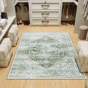 Green Washable Vintage Rug Distressed Retro Non-Slip Soft Carpet for Indoor