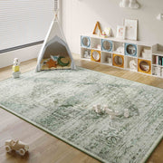 Green Washable Vintage Rug Distressed Retro Non-Slip Soft Carpet for Indoor