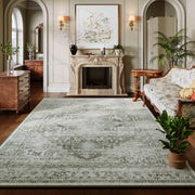 Green Washable Vintage Rug Distressed Retro Non-Slip Soft Carpet for Indoor