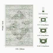 Green Washable Vintage Rug Distressed Retro Non-Slip Soft Carpet for Indoor