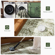 Green Washable Vintage Rug Distressed Retro Non-Slip Soft Carpet for Indoor