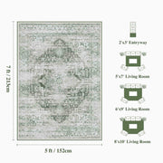 Green Washable Vintage Rug Distressed Retro Non-Slip Soft Carpet for Indoor