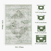 Green Washable Vintage Rug Distressed Retro Non-Slip Soft Carpet for Indoor