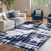 Modern Navy Blue Pattern Washable Rug Soft Stain Resistant Non-Slip Carpet
