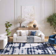 Modern Navy Blue Pattern Washable Rug Soft Stain Resistant Non-Slip Carpet