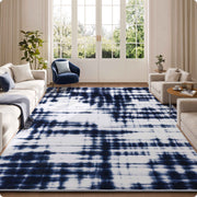 Modern Navy Blue Pattern Washable Rug Soft Stain Resistant Non-Slip Carpet