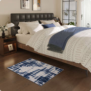 Modern Navy Blue Pattern Washable Rug Soft Stain Resistant Non-Slip Carpet
