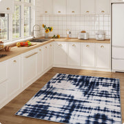 Modern Navy Blue Pattern Washable Rug Soft Stain Resistant Non-Slip Carpet