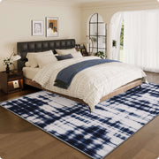 Modern Navy Blue Pattern Washable Rug Soft Stain Resistant Non-Slip Carpet