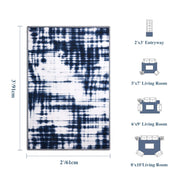 Modern Navy Blue Pattern Washable Rug Soft Stain Resistant Non-Slip Carpet
