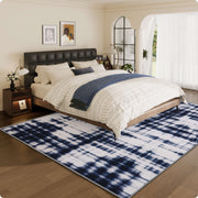 Modern Navy Blue Pattern Washable Rug Soft Stain Resistant Non-Slip Carpet