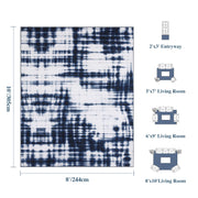 Modern Navy Blue Pattern Washable Rug Soft Stain Resistant Non-Slip Carpet