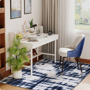 Modern Navy Blue Pattern Washable Rug Soft Stain Resistant Non-Slip Carpet