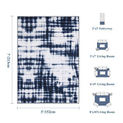 Modern Navy Blue Pattern Washable Rug Soft Stain Resistant Non-Slip Carpet