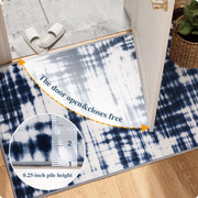 Modern Navy Blue Pattern Washable Rug Soft Stain Resistant Non-Slip Carpet