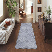 Moroccan Scalloped Rug Gray Soft Washable Low Pile Indoor Doormat