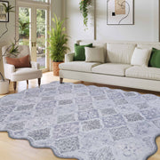 Moroccan Scalloped Rug Gray Soft Washable Low Pile Indoor Doormat