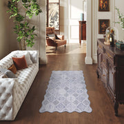 Moroccan Scalloped Rug Gray Soft Washable Low Pile Indoor Doormat