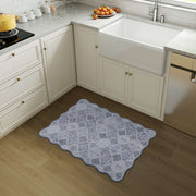 Moroccan Scalloped Rug Gray Soft Washable Low Pile Indoor Doormat