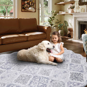 Moroccan Scalloped Rug Gray Soft Washable Low Pile Indoor Doormat